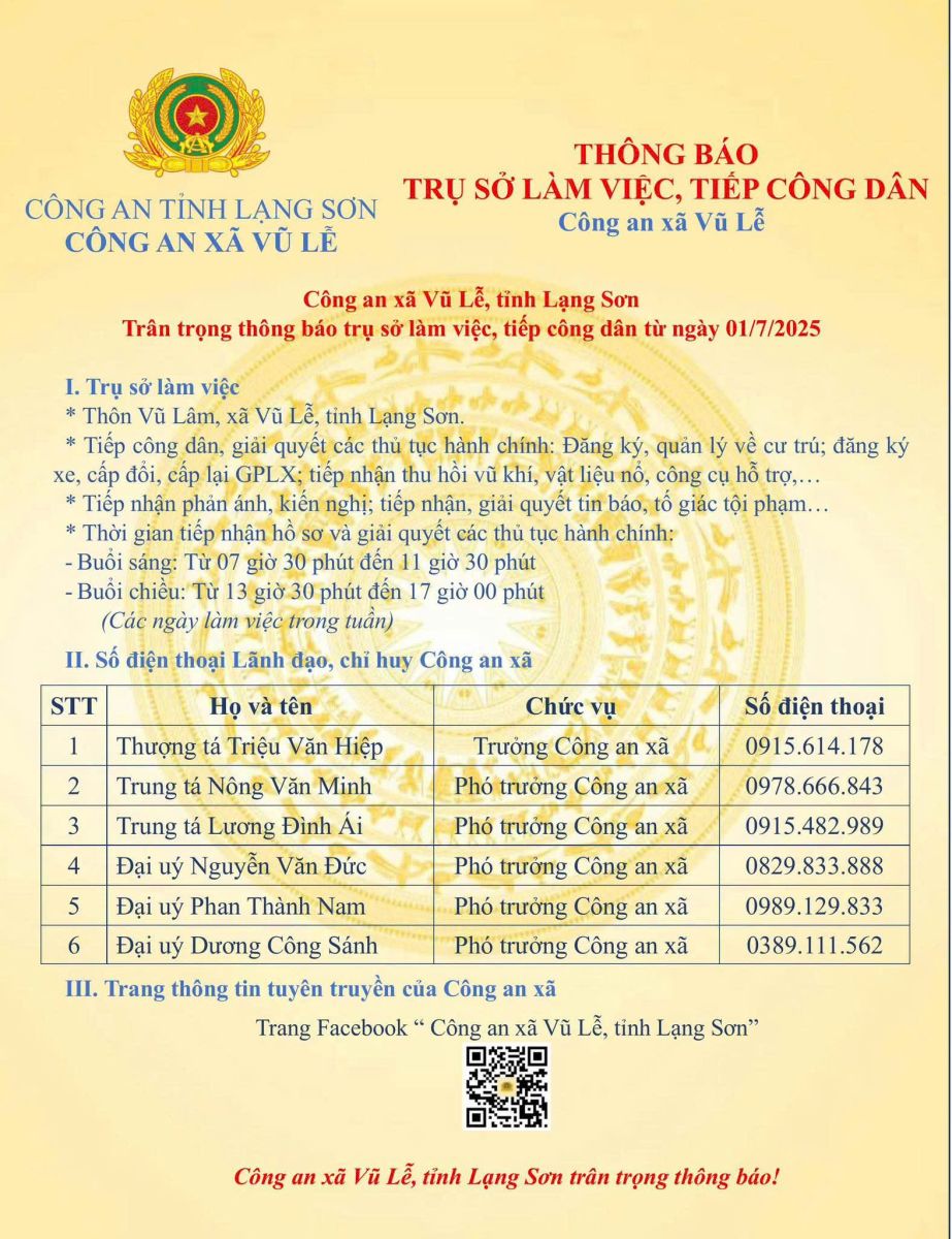 TB trụ sở làm việc Công an xã Vũ Lễ, tỉnh Lạng Sơn
